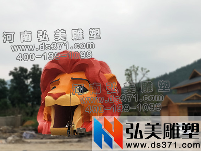 水泥動物雕塑獅子頭景區大門