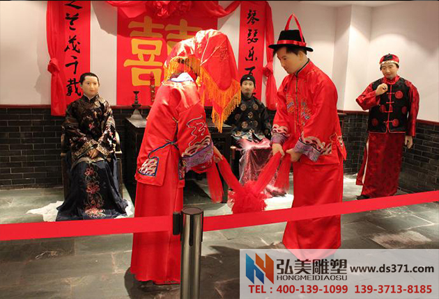 古代夫妻拜堂結婚場景蠟像