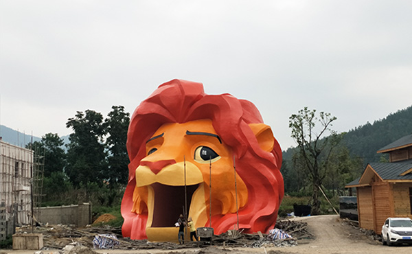 景區水泥獅子頭雕塑